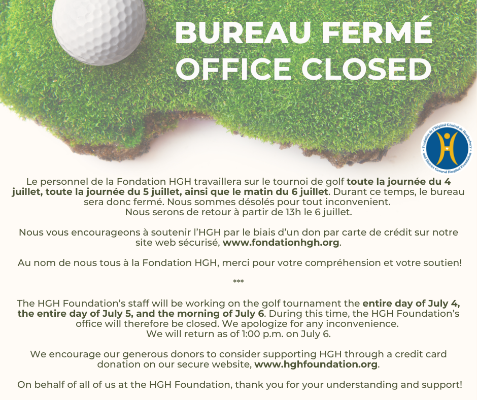 Bureau fermé pour le tournoi de golf du 4 juillet au 6 juillet à 13 h