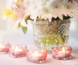 Flowers and candles to go with Mother's Day gourmet meal