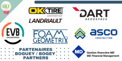 Partenaires Boguey : EVB Engineering; Landriault OK Tire; Dart Arerospace; Foam Geometrix; Asco Construction, MD Gestion financière