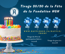 Affiche du tirage 50/50 pour l'anniversaire de la Fondation HGH