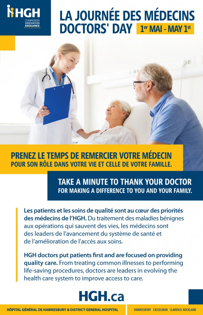 May 1st is Doctor's Day. Take a minute to thank your doctor.