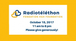 Radiotelethon HGH Foundation October 15, 2017 from 11 am to 8 pm