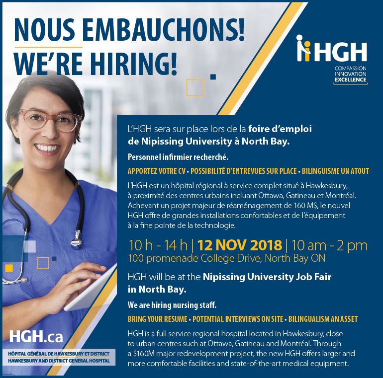 Foire de recrutement NorthBay Job Fair Hôpital général de Hawkesbury