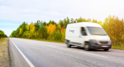 mobile clinic minivan travelling on country road